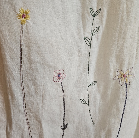 Johnny Was Vintage Cream/Ivory 100% Linen Floral Embroidered Maxi Shirt Dress - Picture 7 of 12